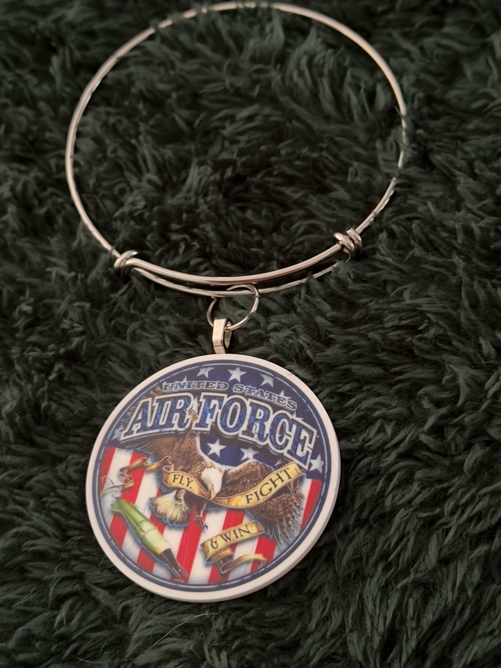 Air Force Eagle Medal Pendant Bangle Bracelet - Silver